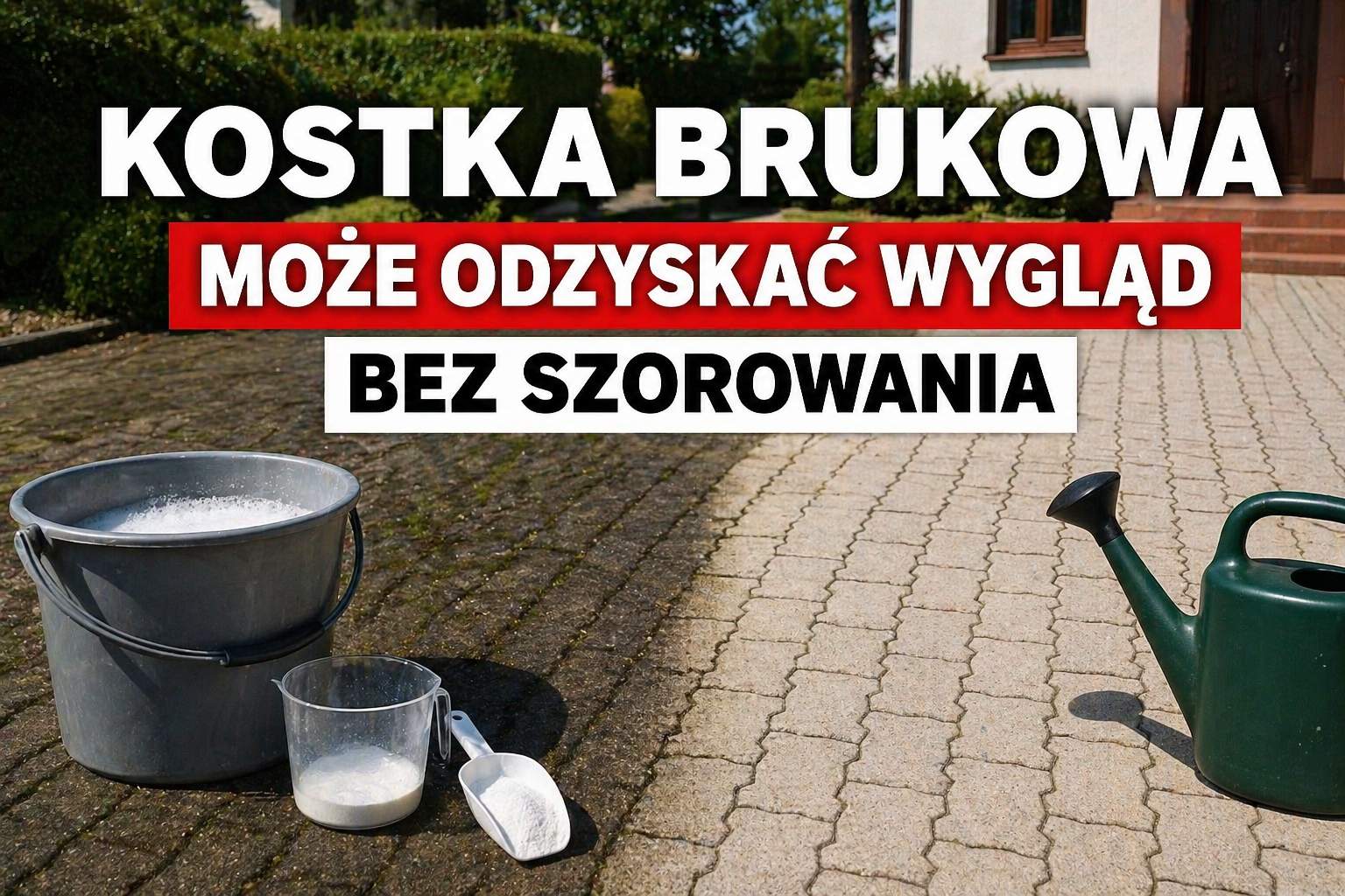 Rozpuść w wodzie te dwa składniki. Kostka brukowa może odzyskać wygląd bez męczącego szorowania