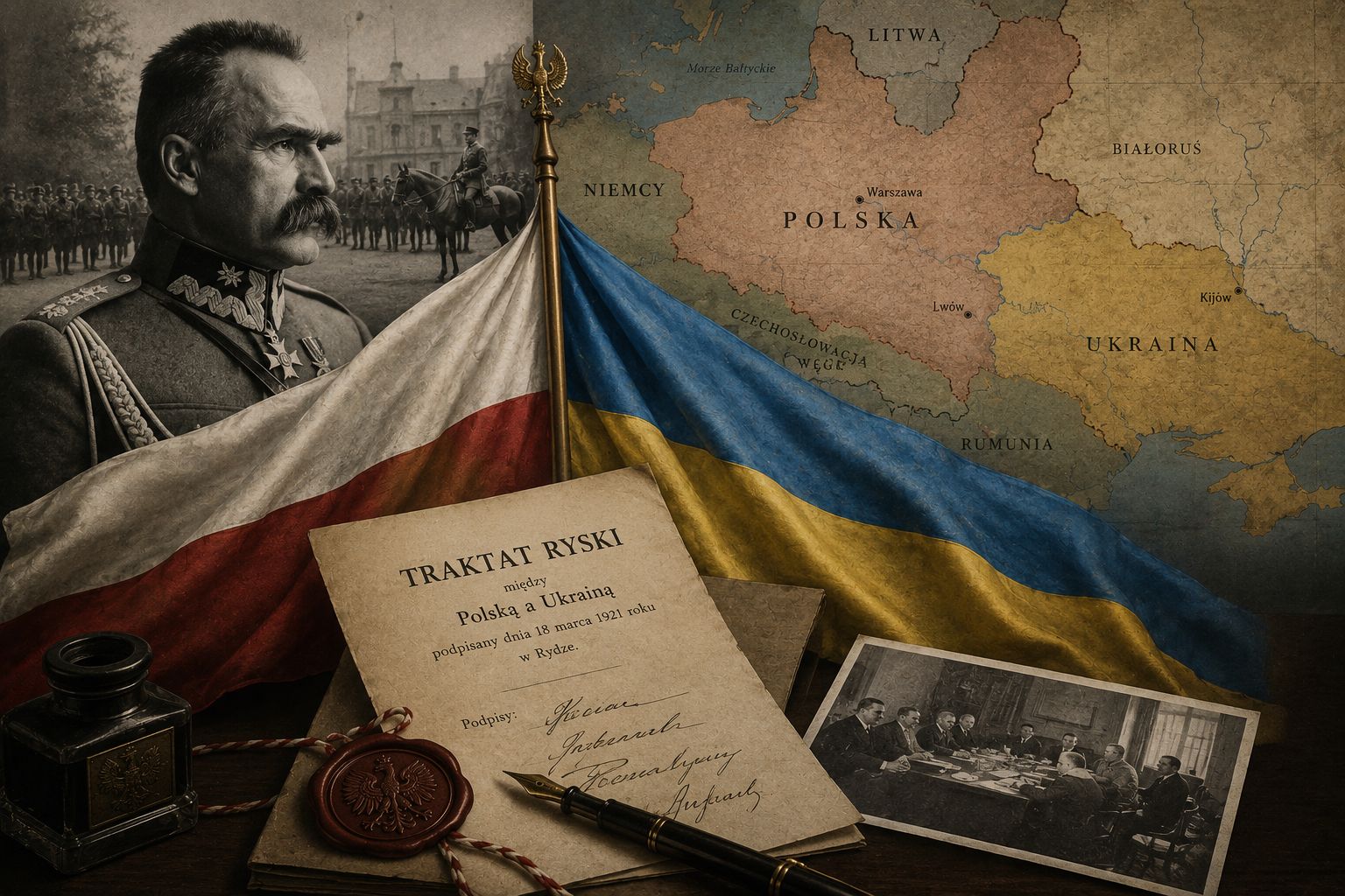 Symboliczna mapa historyczna Polski i Ukrainy
