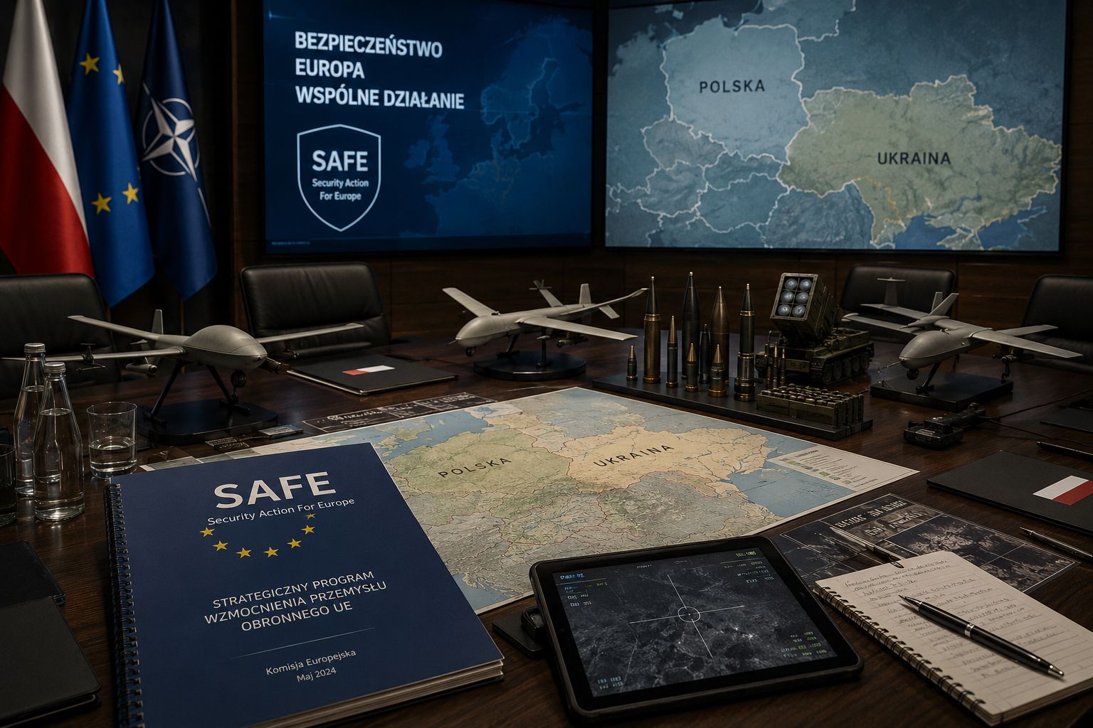 Dokument SAFE i mapa Polski oraz Ukrainy