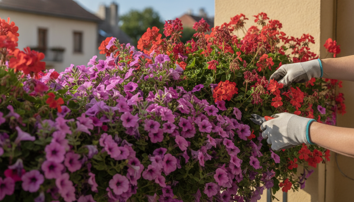 Surfinie i pelargonie – cięcie formujące w połowie lata