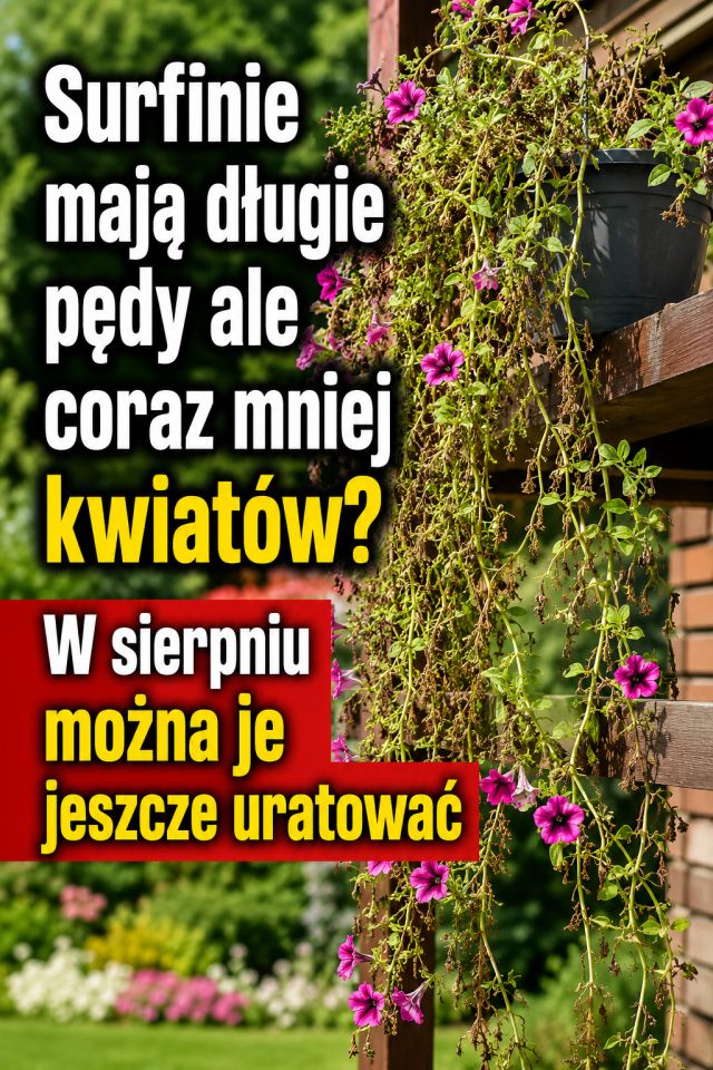 Surfinie mają długie pędy ale coraz mniej kwiatów? W sierpniu można je jeszcze uratować