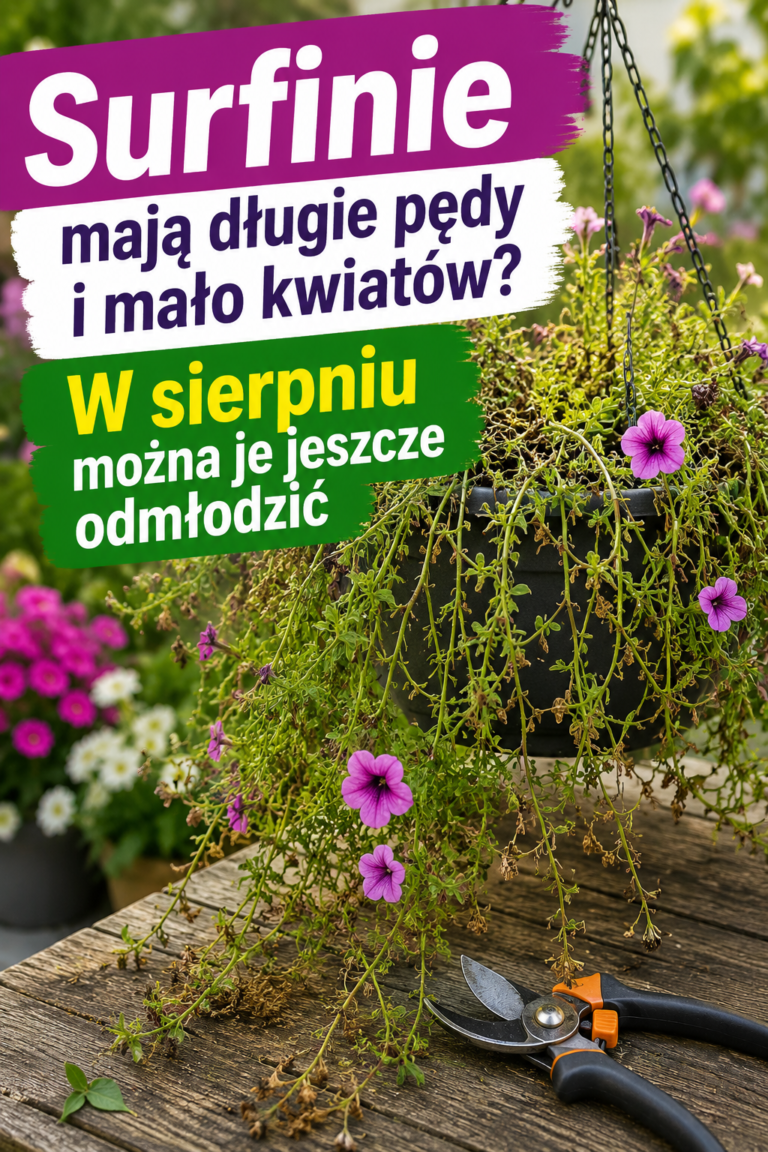 Surfinie mają długie pędy i mało kwiatów? W sierpniu można je jeszcze odmłodzić