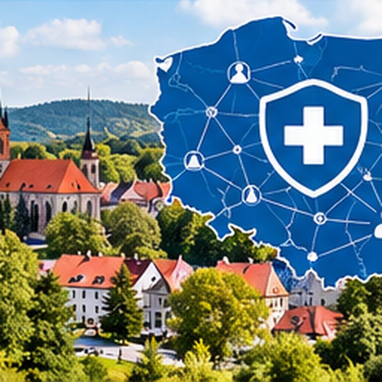 Mapa Polski i symbol opieki zdrowotnej